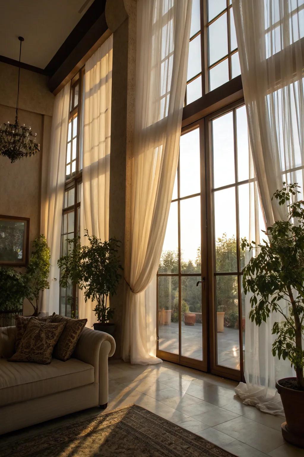 A bright space with airy curtains that maximize natural light.