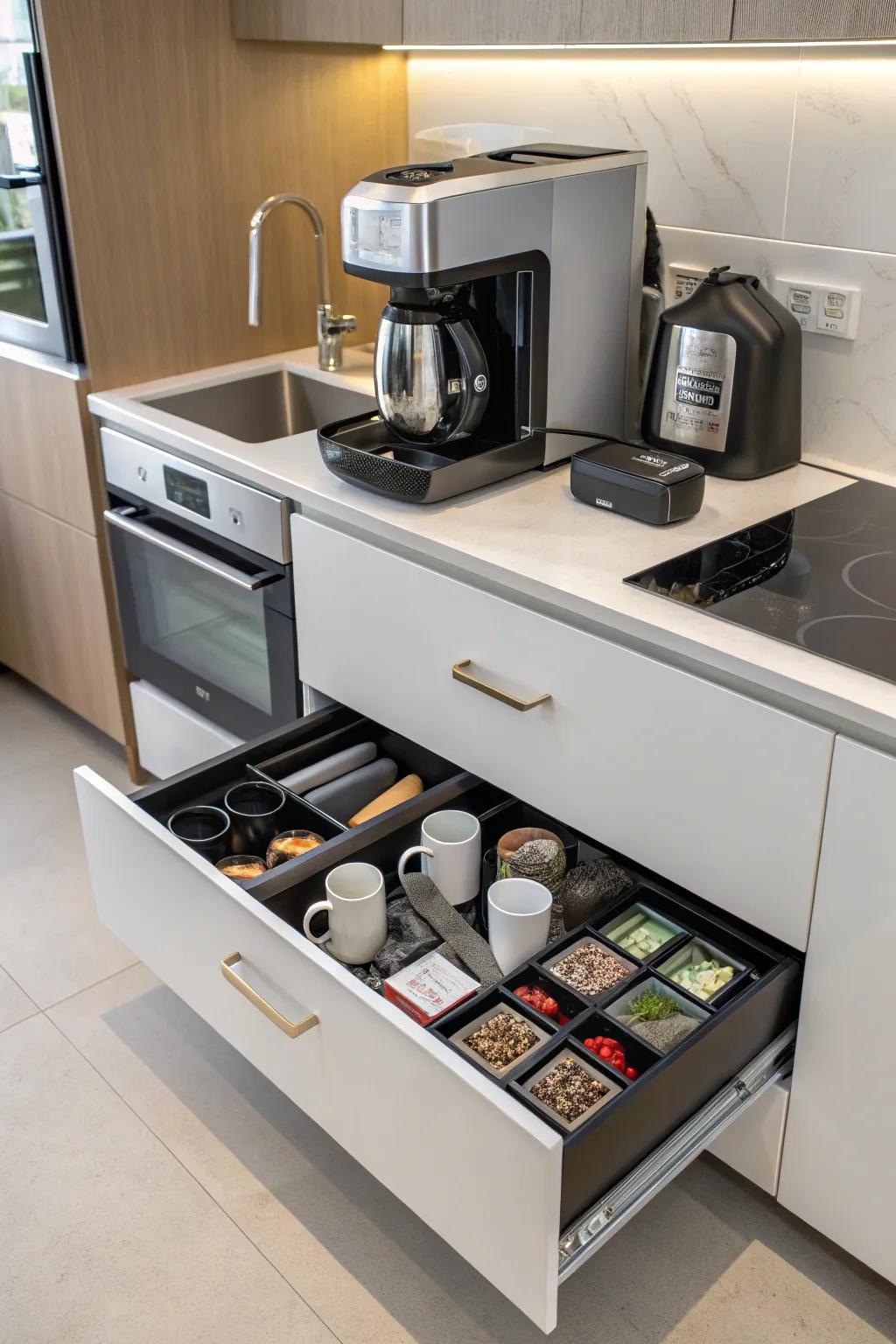 An integrated coffee brewer provides unmatched convenience.