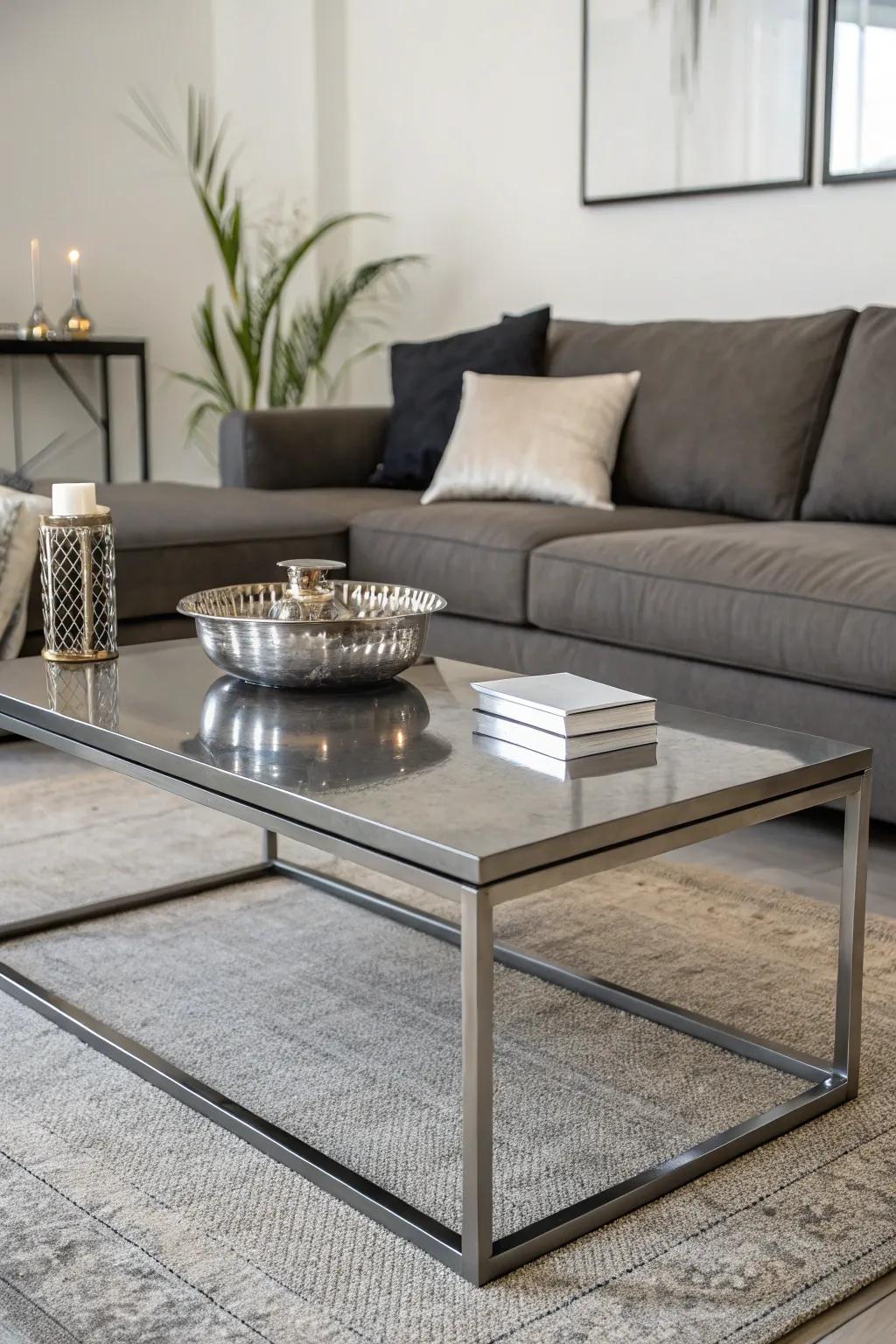 A metal coffee table contributes a modern touch, perfectly complementing a minimalist sectional.