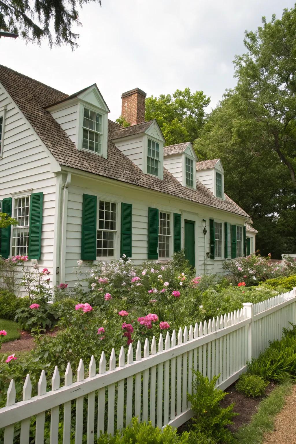 Colonial house featuring charming attic windows.