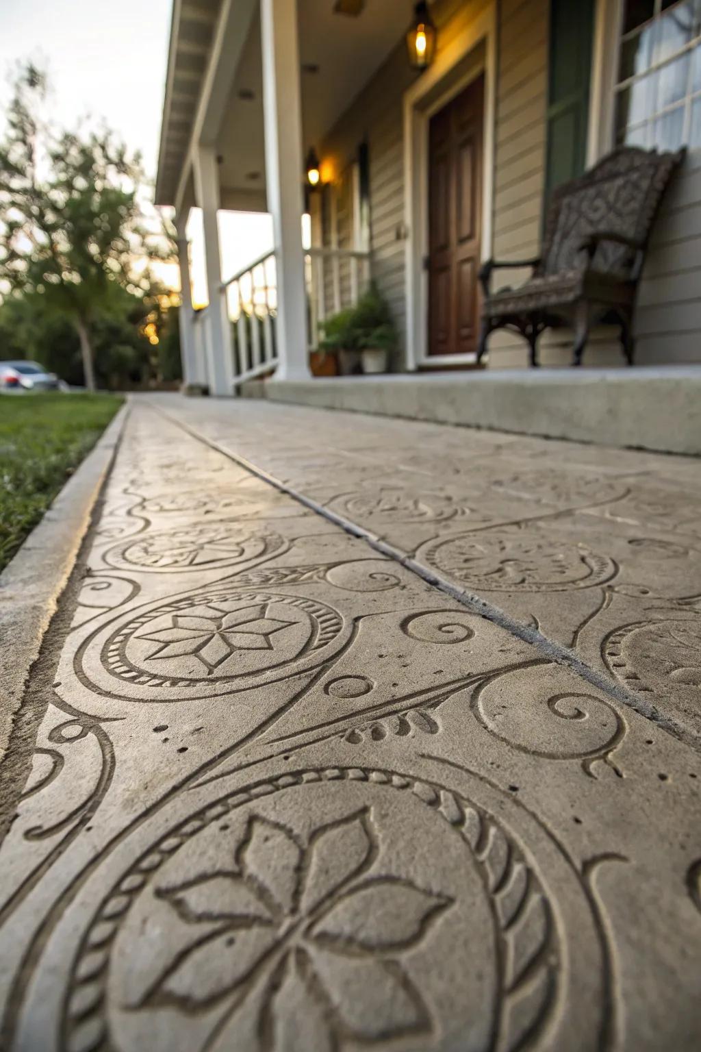 Textured concrete walkways provide an elegant touch.