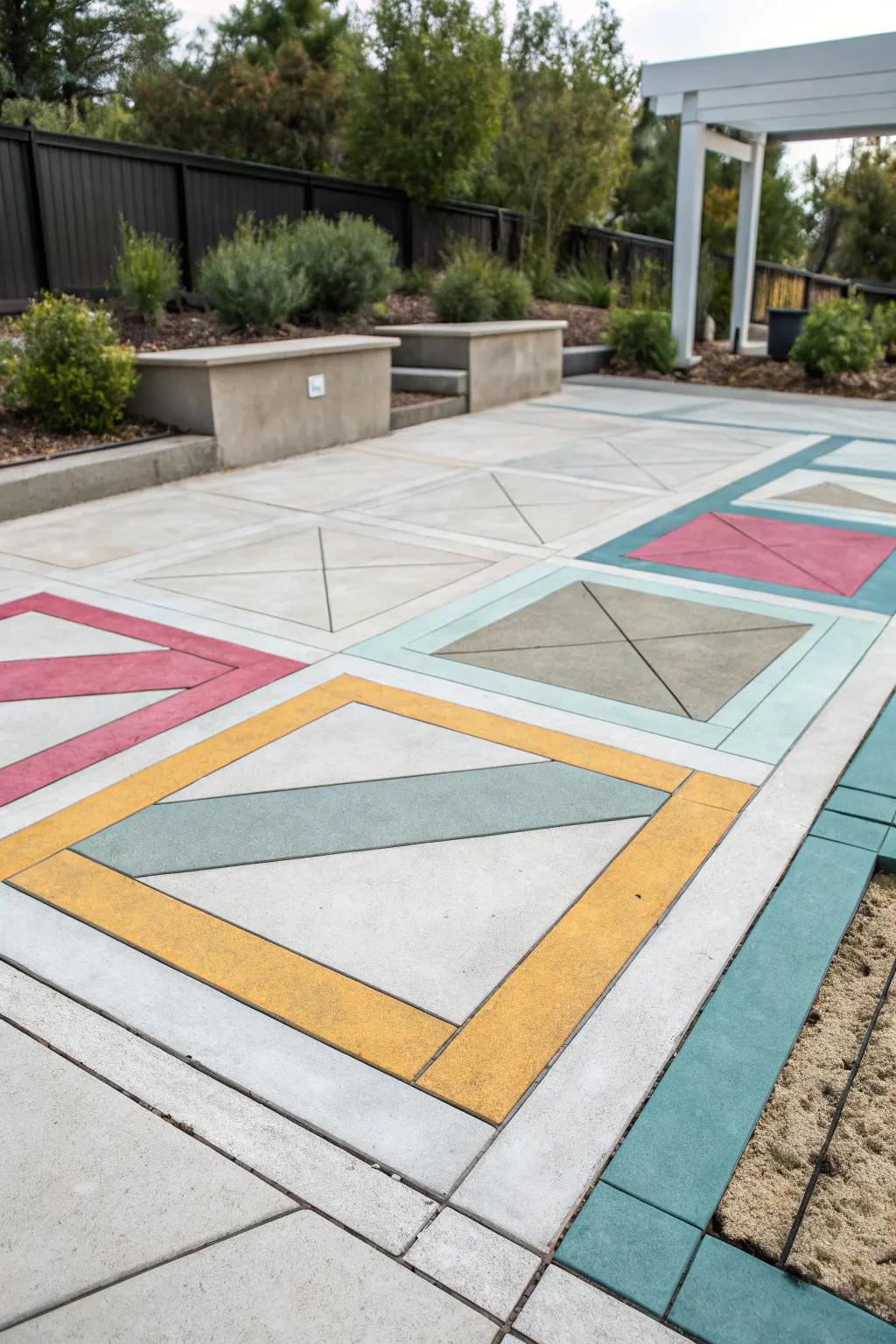 Geometric borders refine modern patio designs with precision.