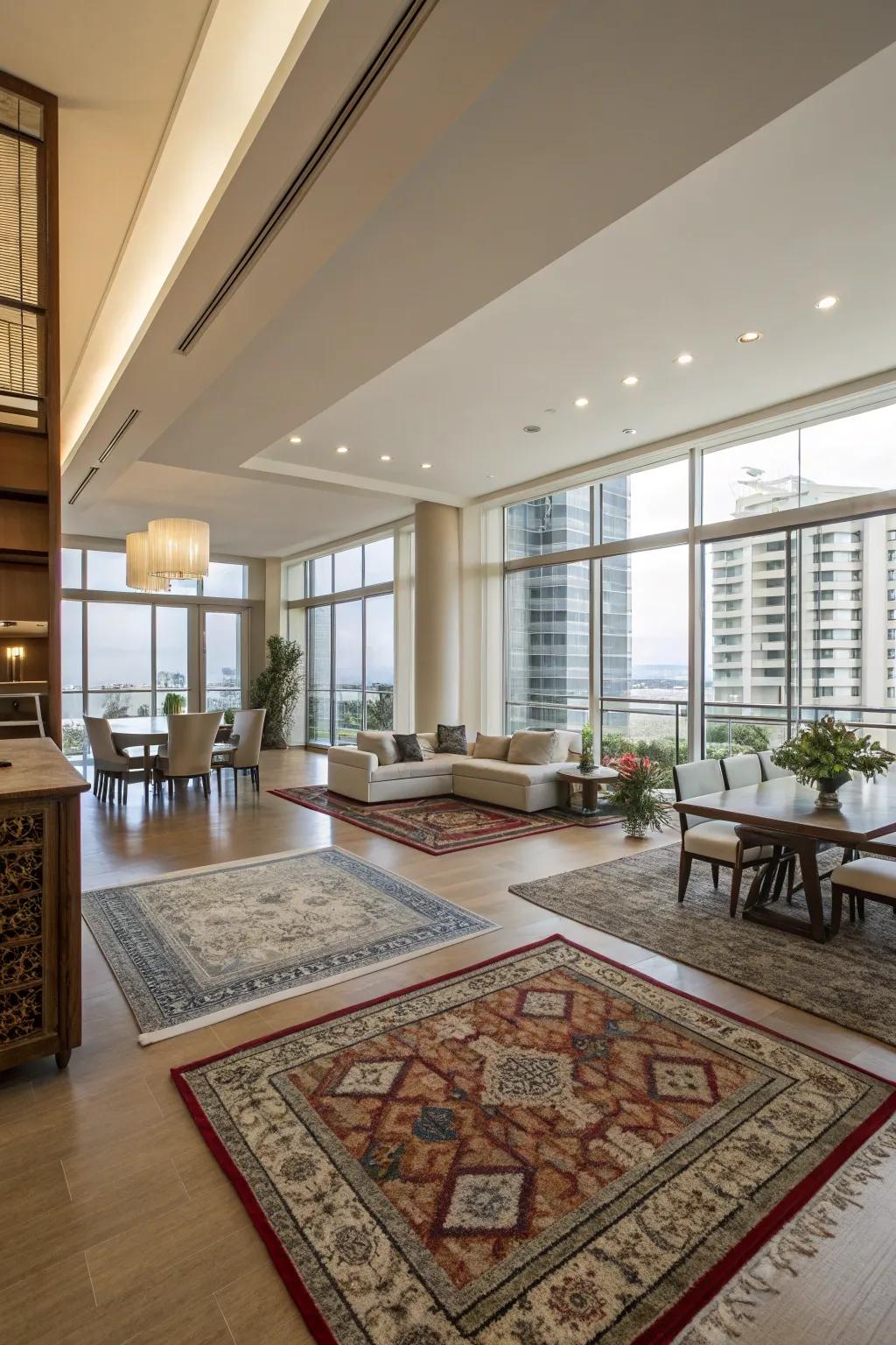 Carpets can aid in organizing and defining your condo's design.