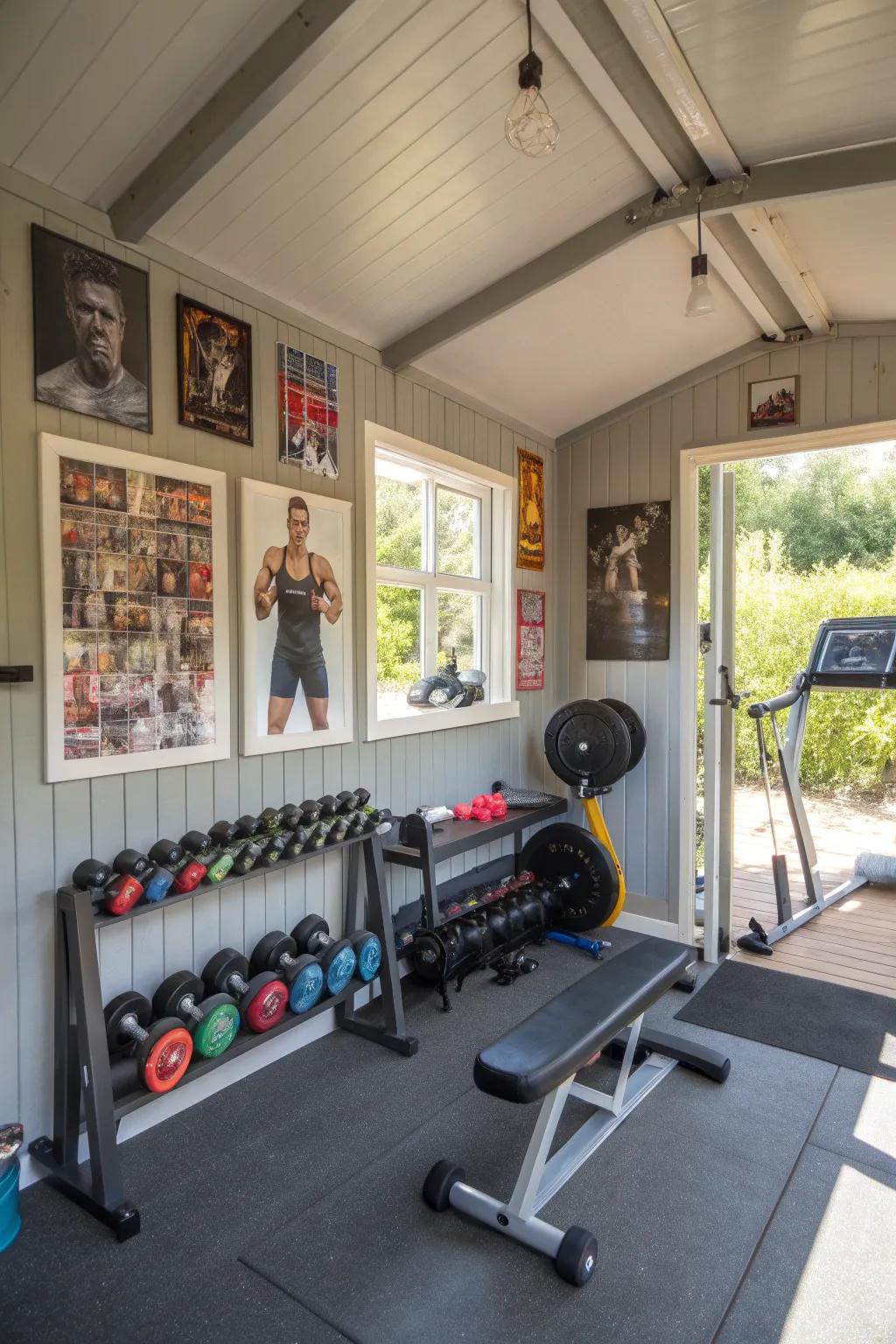 Keep motivated and stay healthy in a shed-based exercise space.
