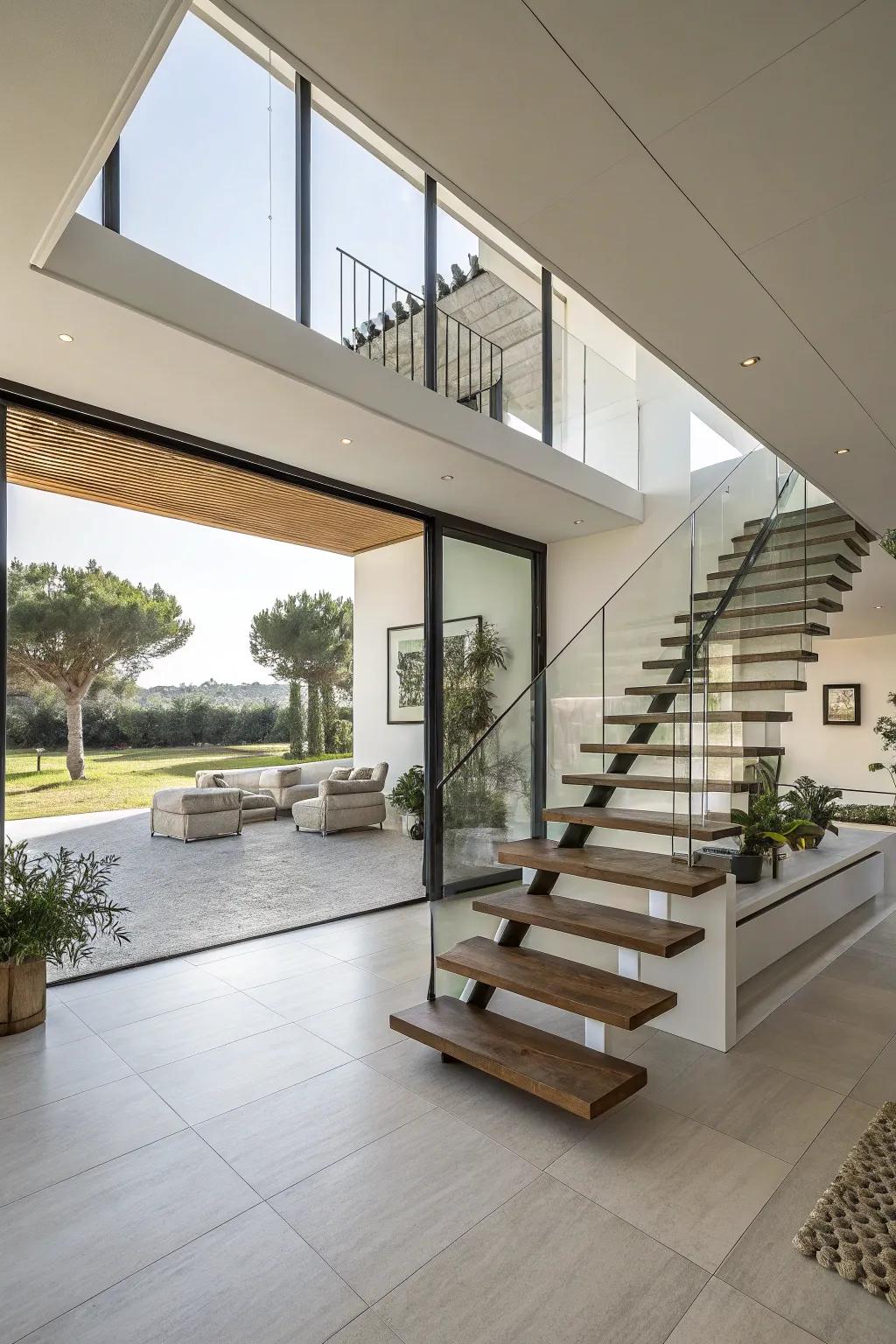 Floating steps create a modern and airy mood.