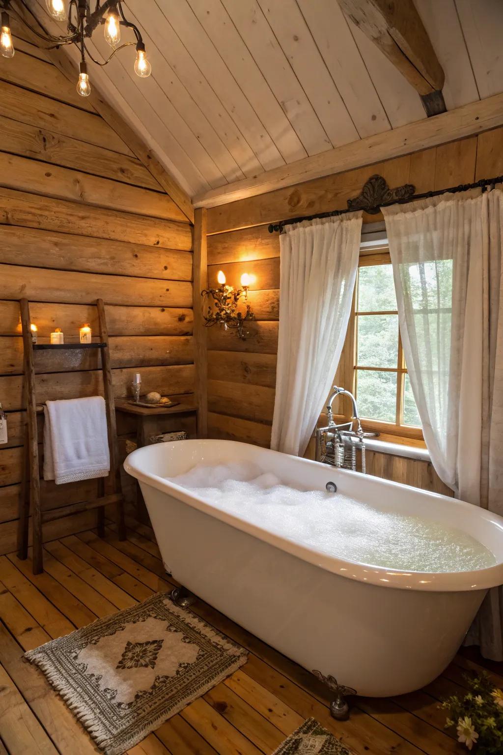 A detached tub establishing a lavish central attraction