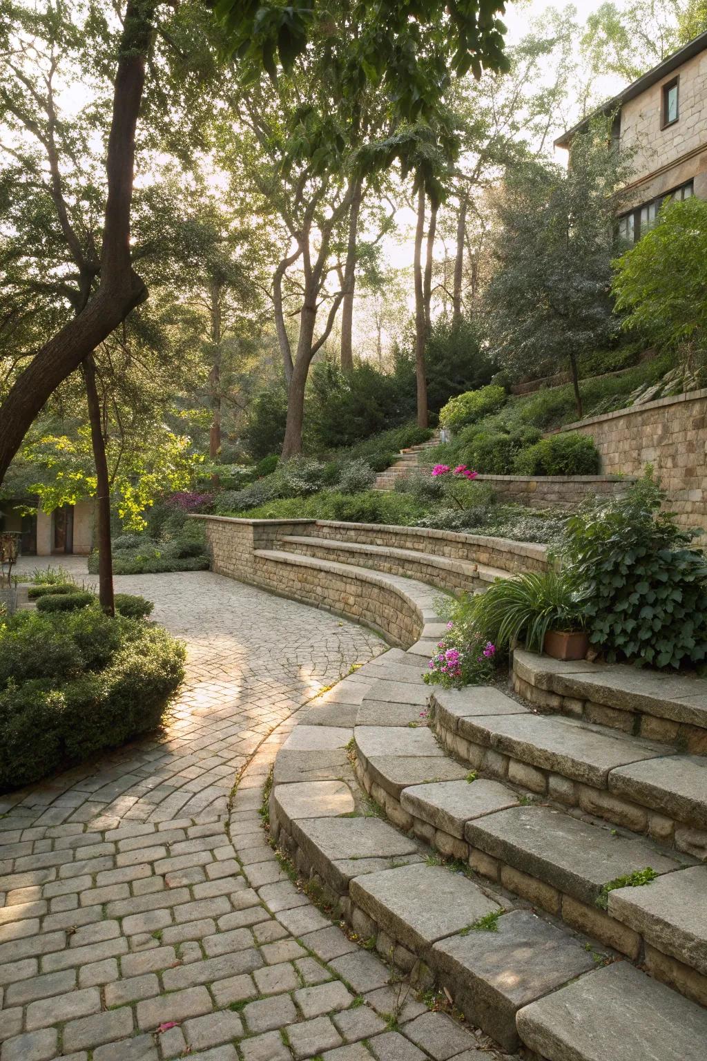 Add dimension to your courtyard with gradual terraces of pavers.