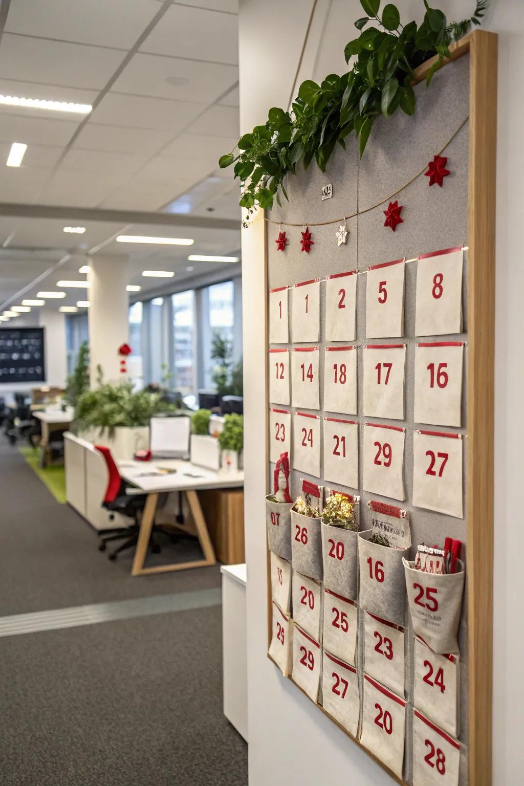 An advent schedule enriches daily anticipation within the workplace.