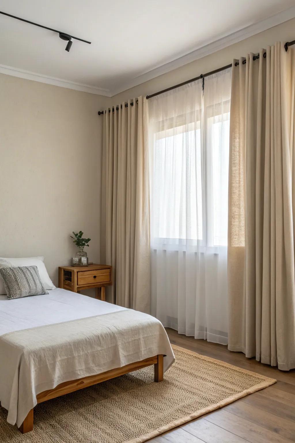 Spring rods provide a sleek and unobtrusive option for suspending curtains.