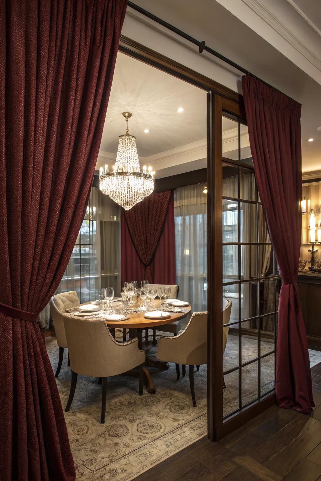 Elegant dining area with a defined panel screen.