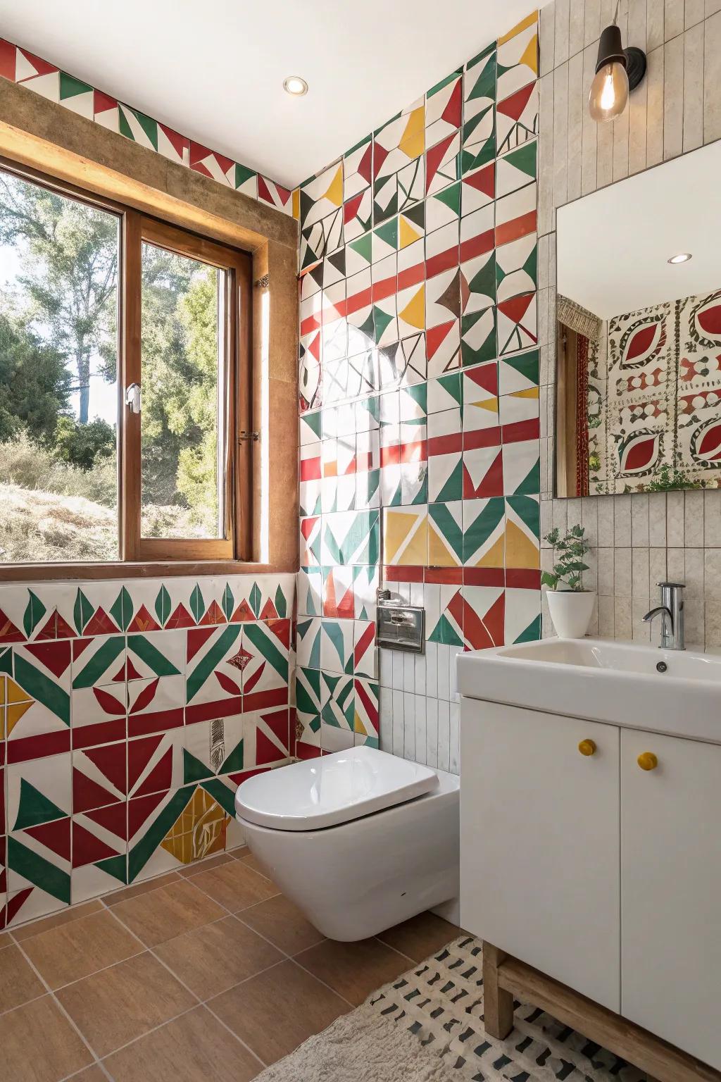 Patterned tiling introduces a lively and striking element to your restroom.