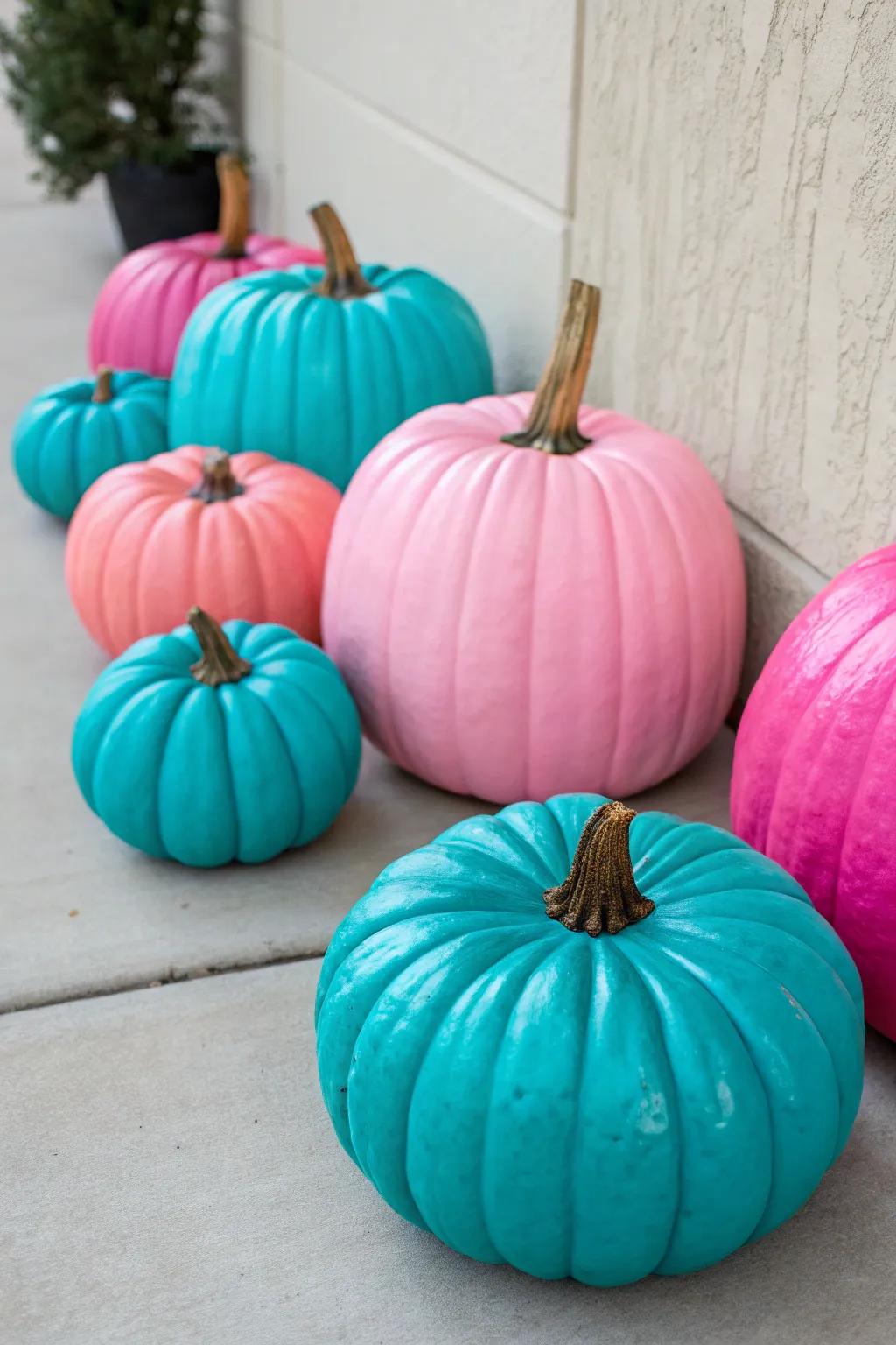 Elevate your décor with an explosion of radiant hues on your pumpkins.