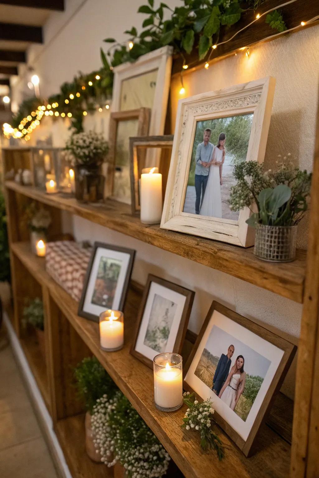 Fancy touches complement picture holders for a visually appealing display.