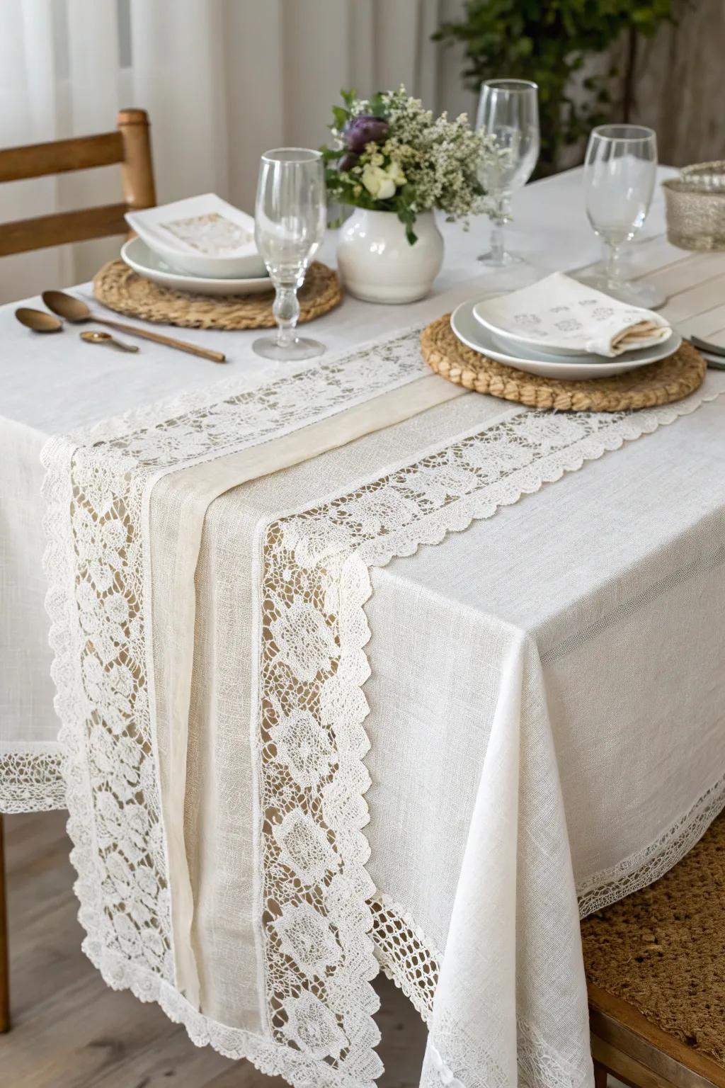 Layered cloths evoke visual interest and depth.