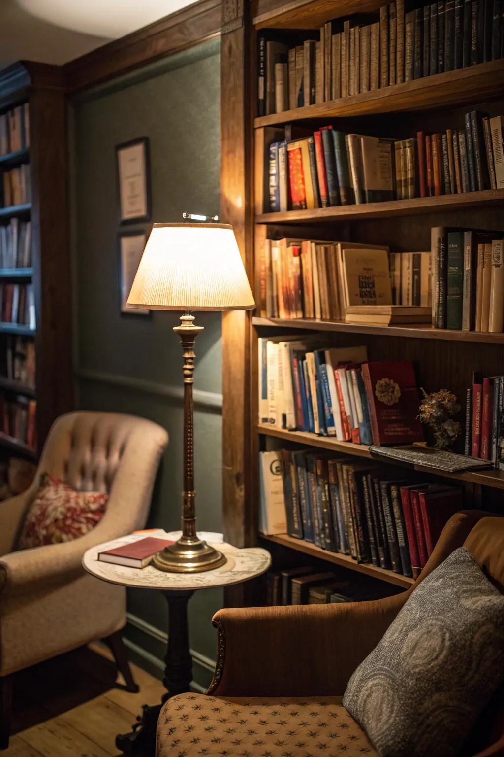 Angular ledges engender a comfortable perusing alcove.