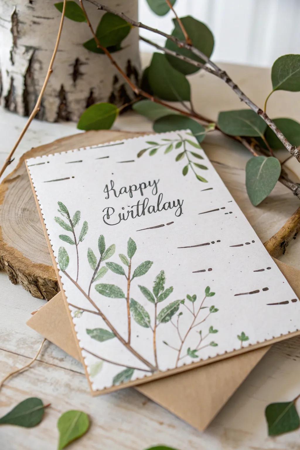 Embrace nature's allure with this country birch wood birthday greeting.