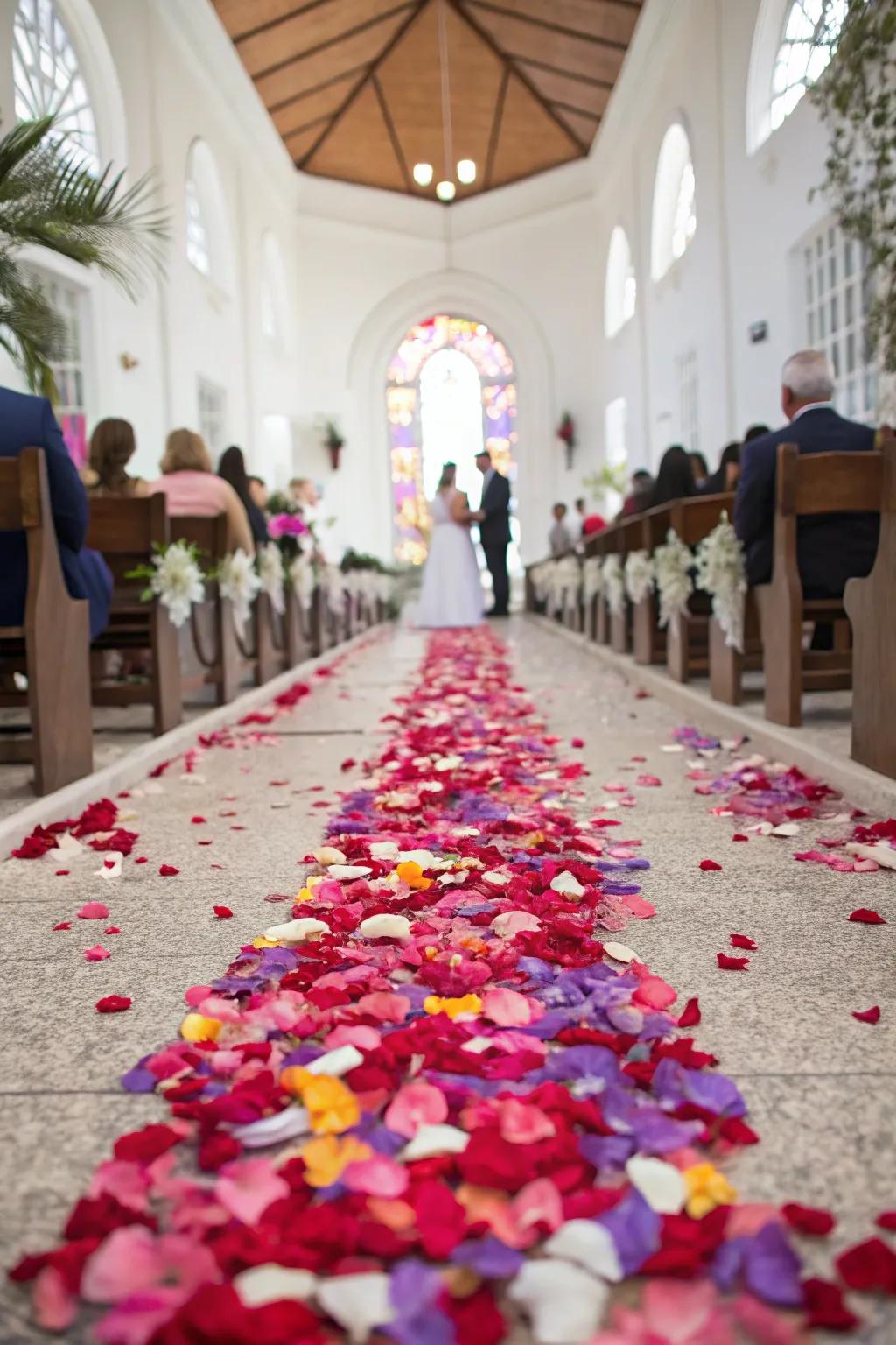 A petal-draped processional imparts a hint of tenderness and hue.