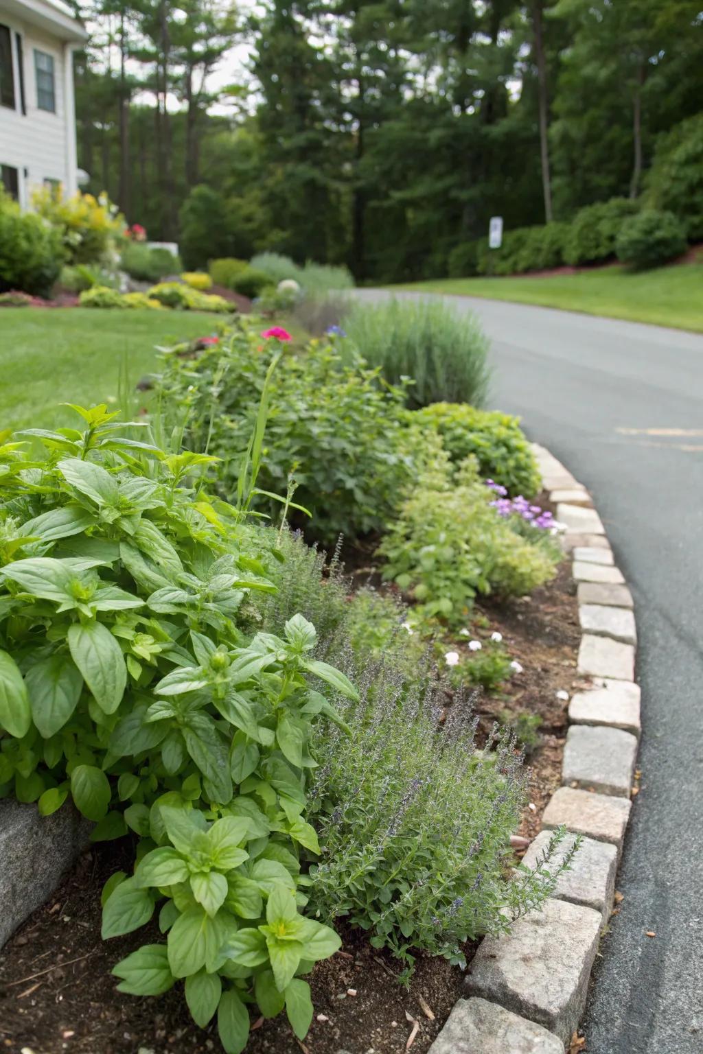 An herb garden berm integrates visual appeal with practical use.