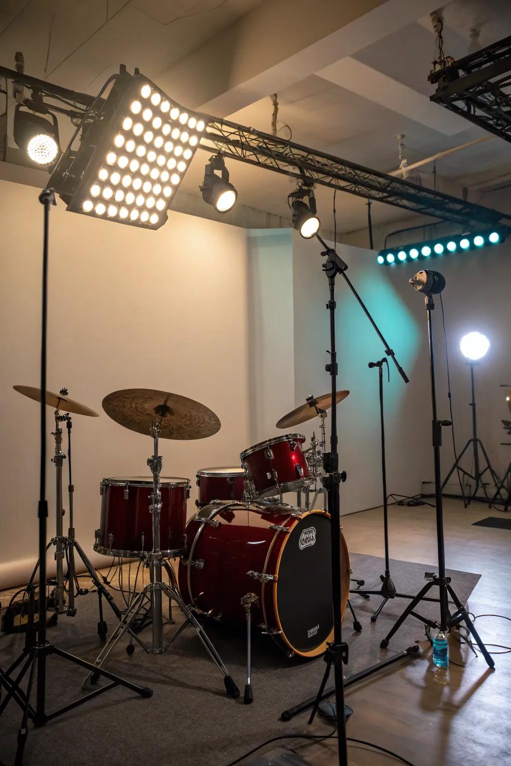 Adjustable lights can change the mood of your drum room.