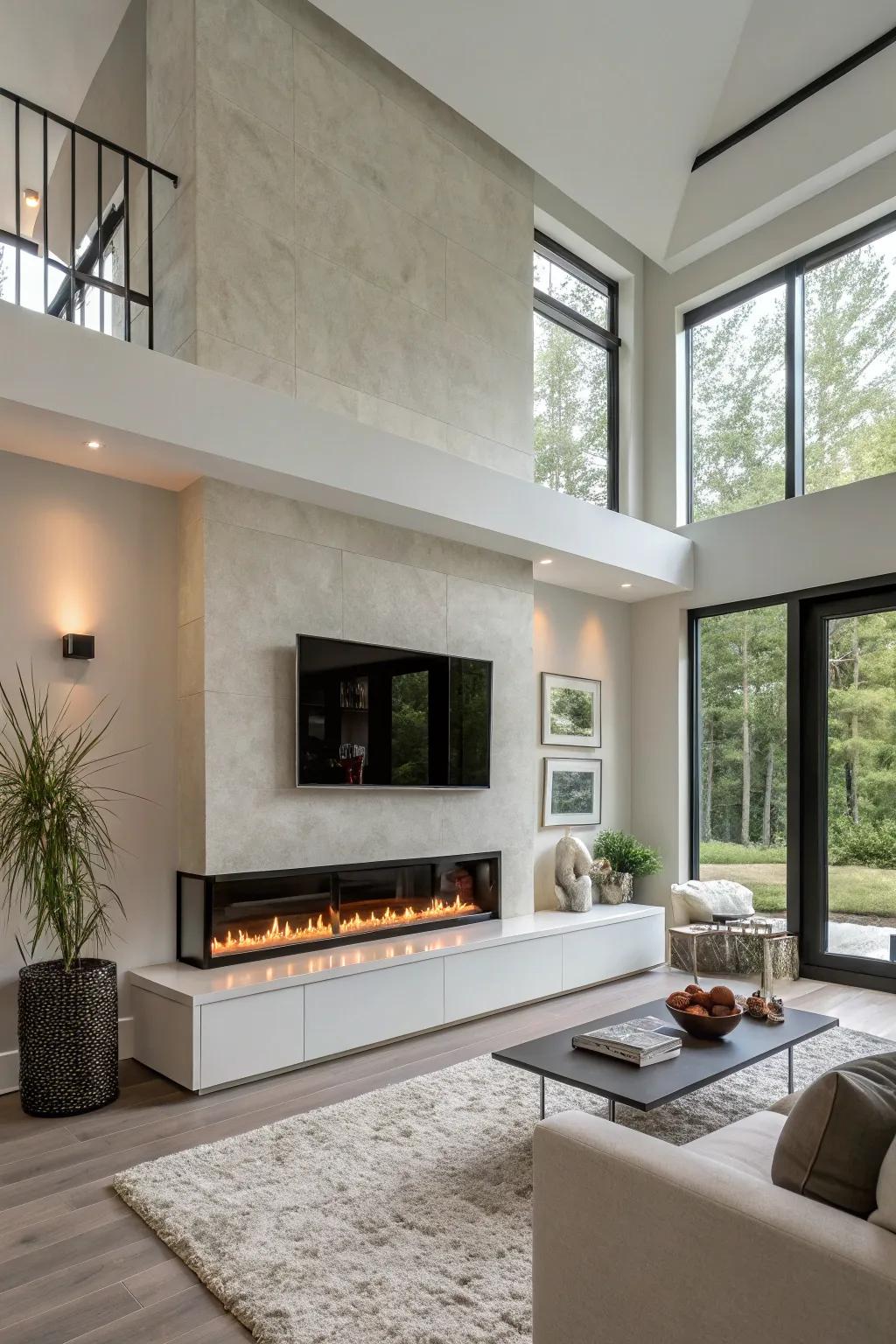 A recessed drywall fireplace presenting sleek polish.