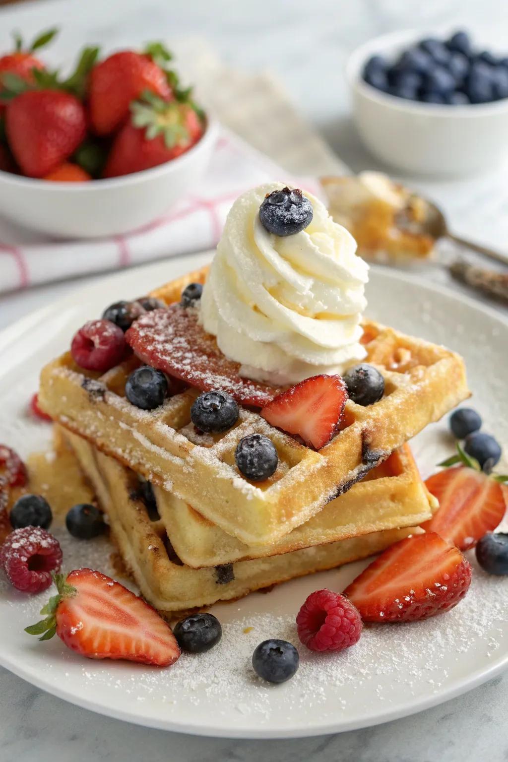 Mixed fruit waffles—delicious and beautiful.
