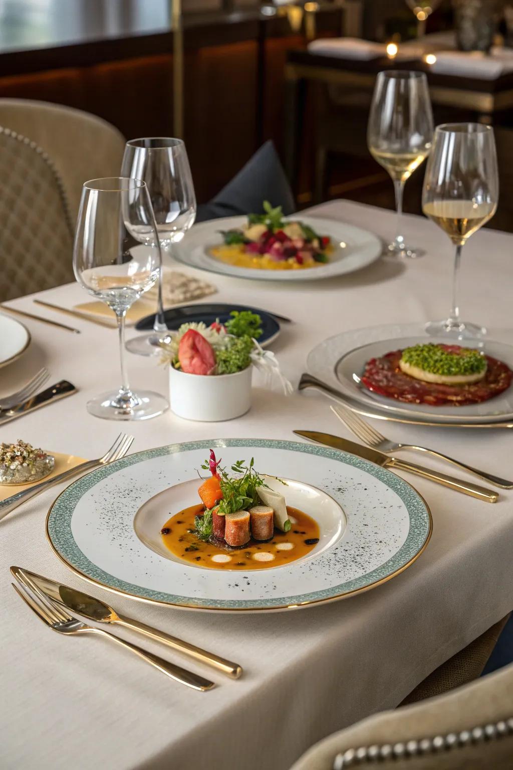 An elegantly set table presenting a gourmet dining experience.