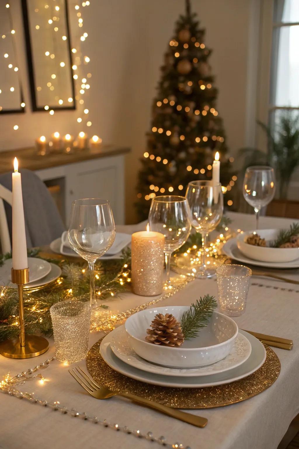 String lights introducing shimmer to the New Year's table