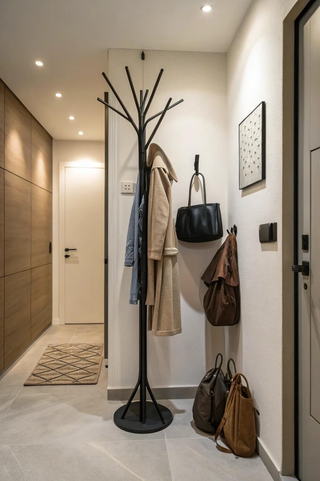 Go with a simple and space-saving coat stand.