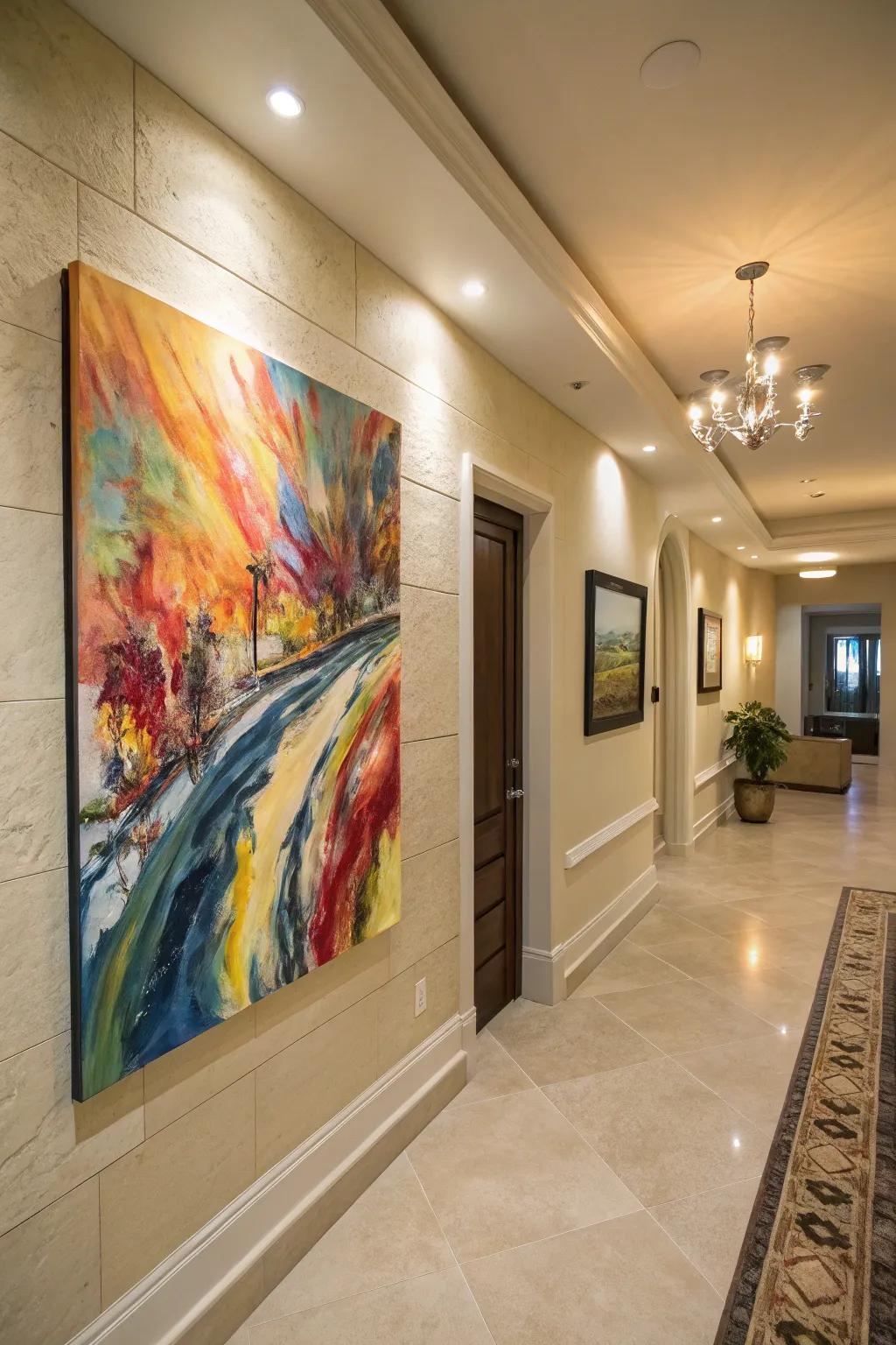 Art imparts a personal touch to the entryway.