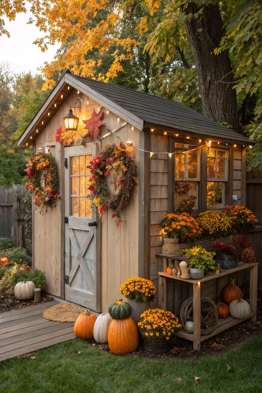 Seasonal decor brings festive charm to your shed.