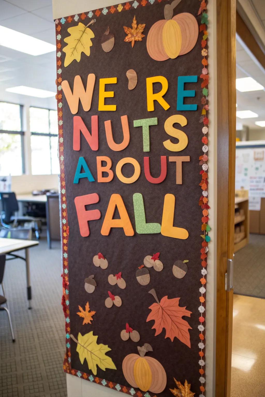 A display board featuring fun wordplay and lively autumnal themes.