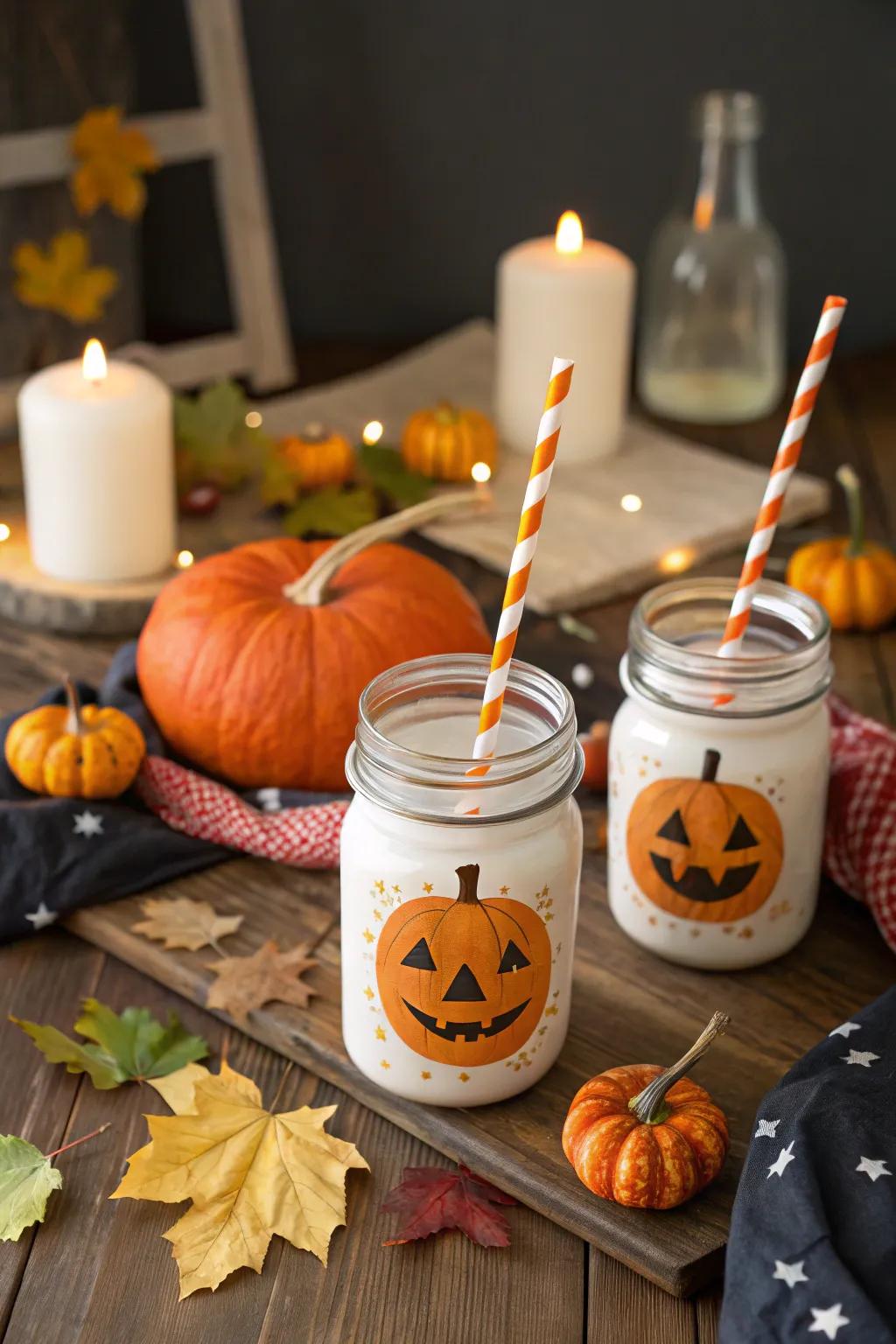 Rustic preserve jars with gourd designs.