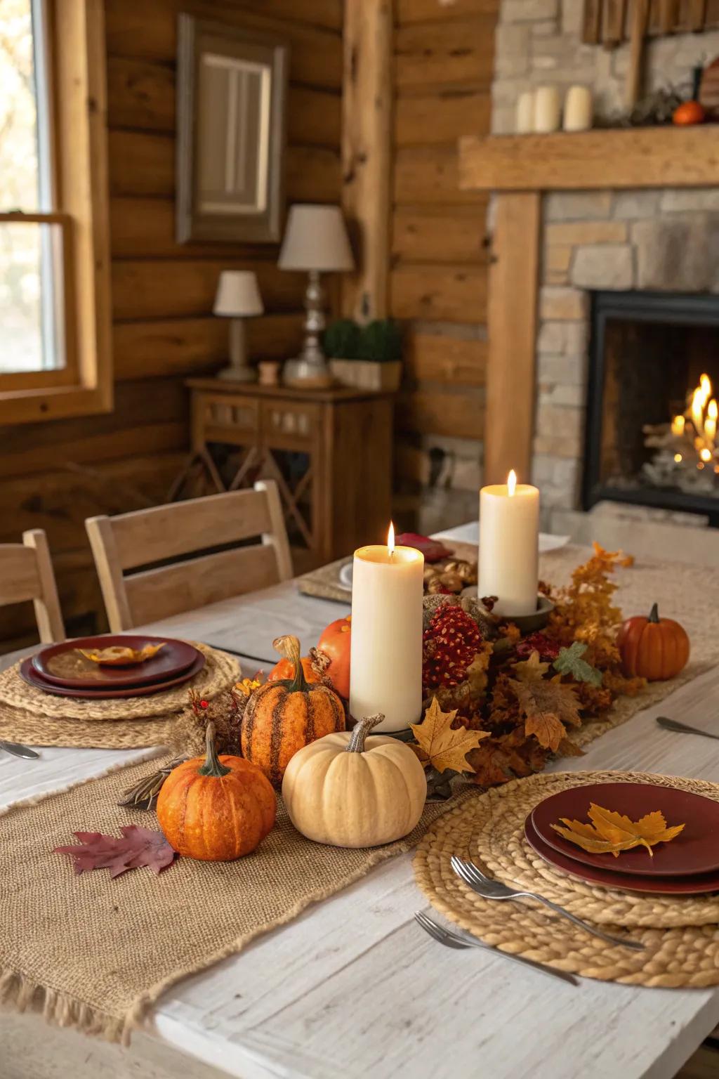 Innate fabrics heighten the snug atmosphere of your fall table.