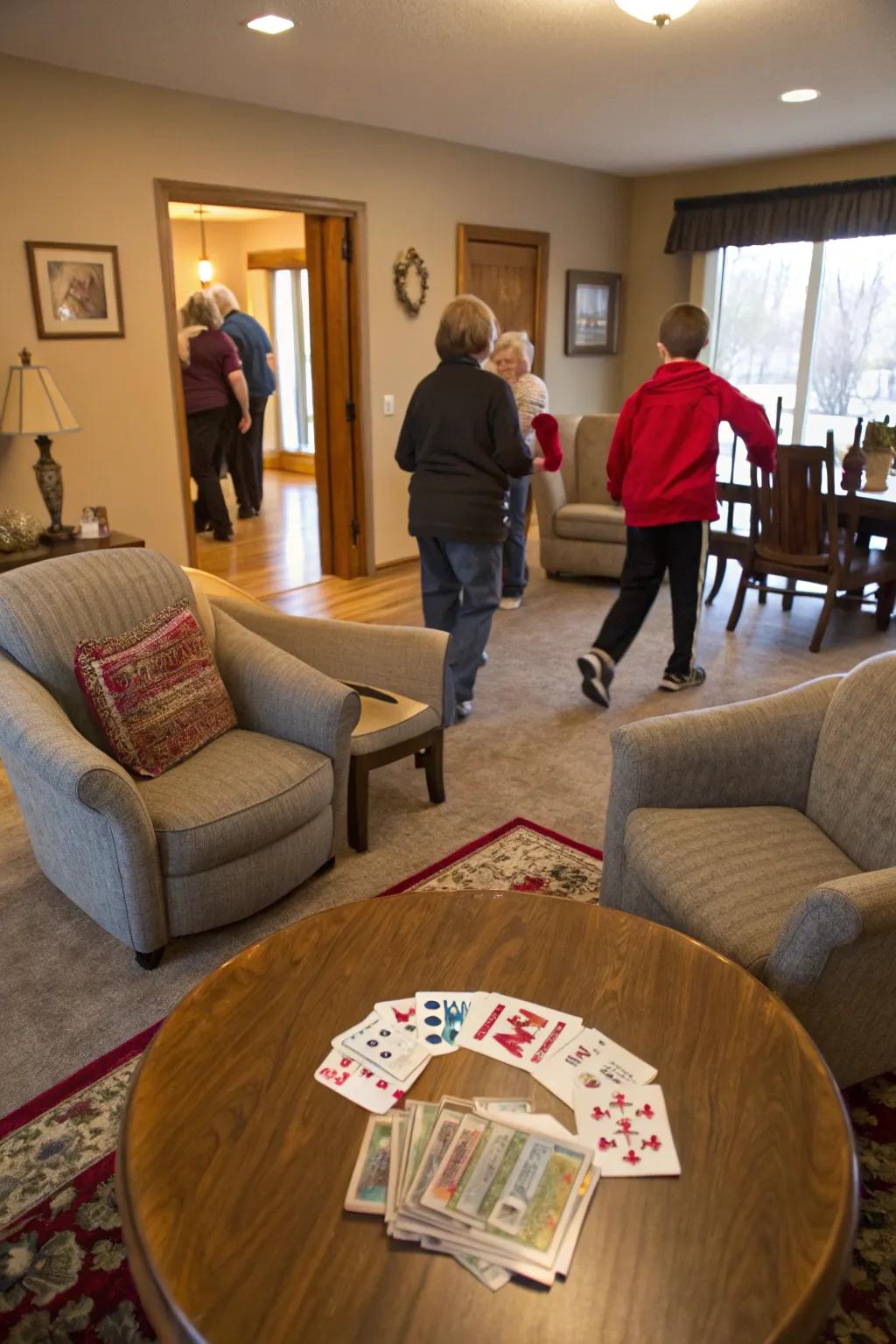 Mix cards with musical chairs