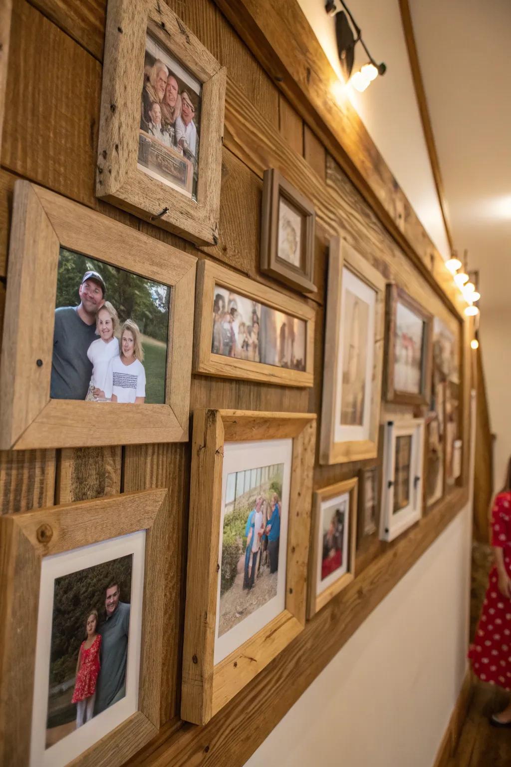 Rustic wooden frames adding warmth to family photos
