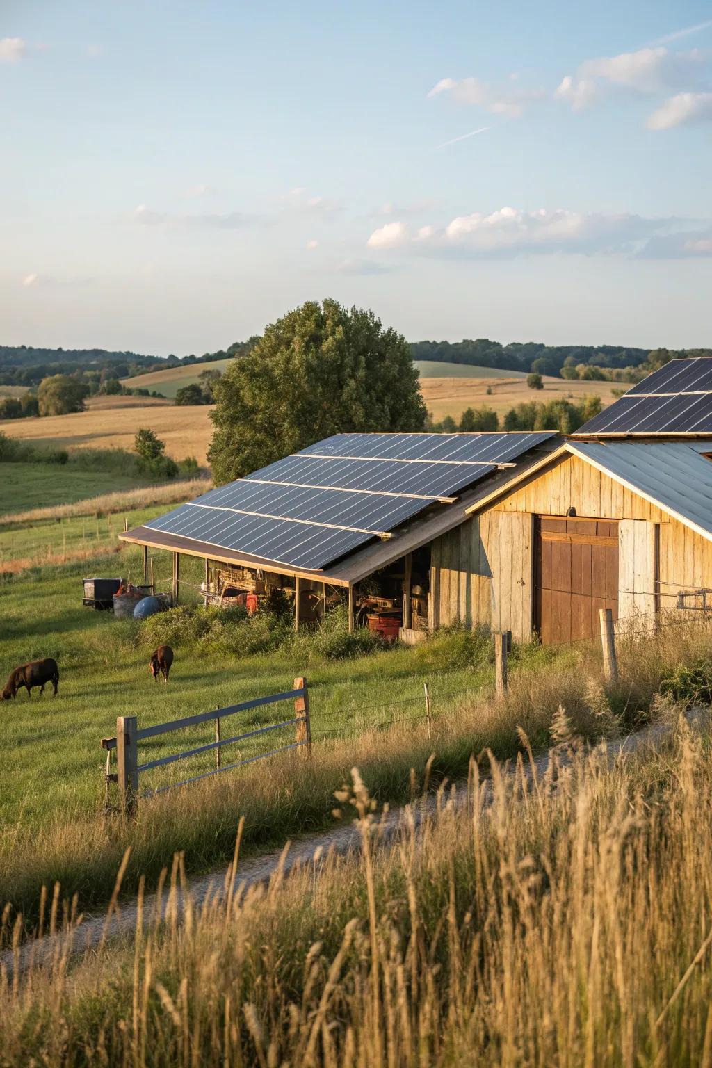 Productive sun catchers on a structure, sustainably fueling the farm.