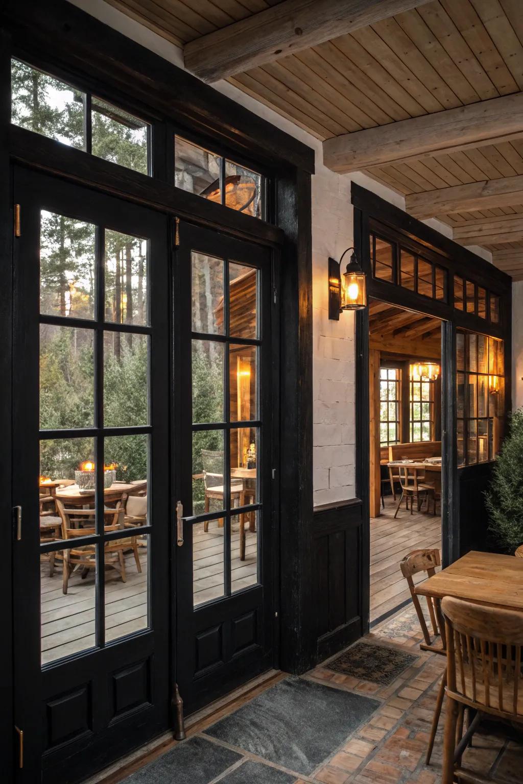 Ebony accents inject a modern flavor into this farmhouse backdrop.