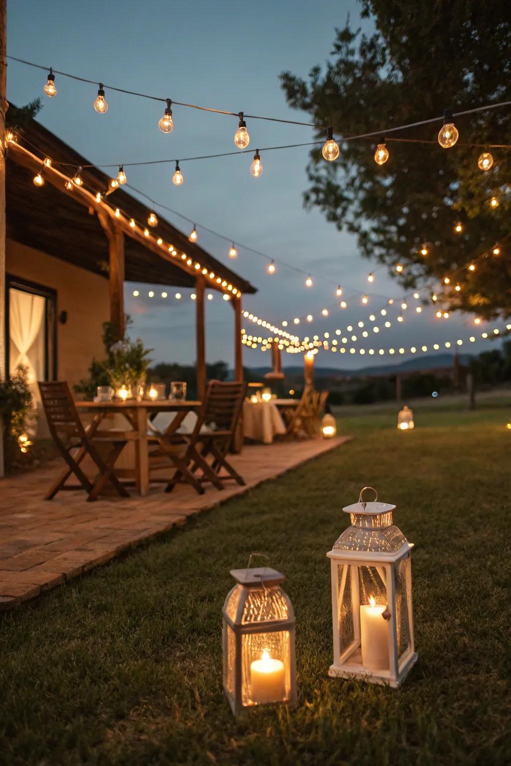 Ambient lighting from lights and festoon lights crafts a welcoming environment.
