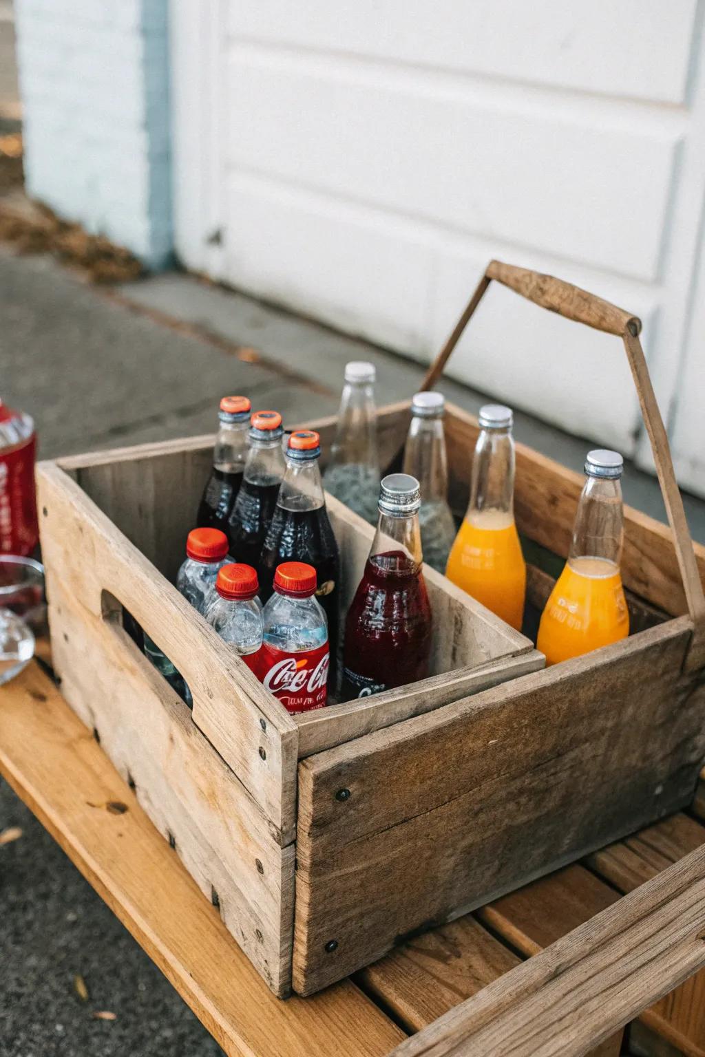 Entertain stylishly using a wood box drink station.