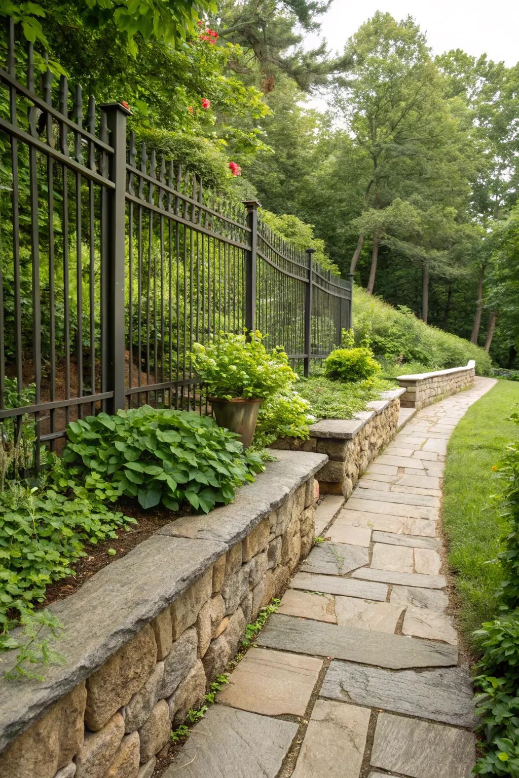 Hardscape features contribute structure and visual interest to your fence line.
