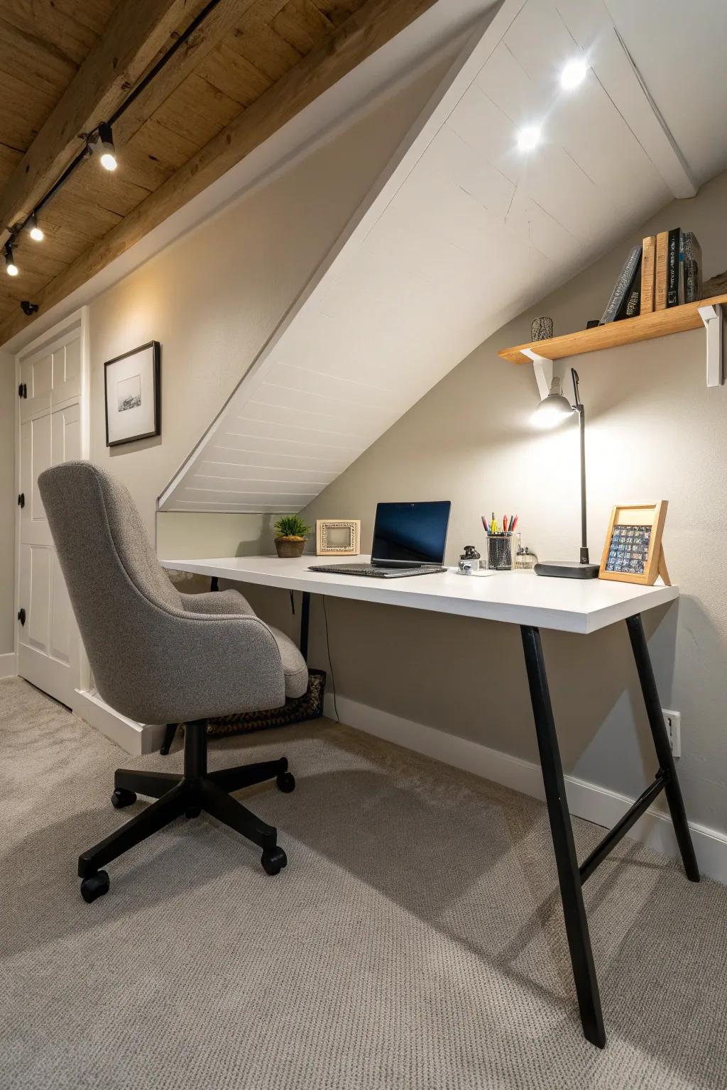 Improve focus and productivity in a crawl space office.
