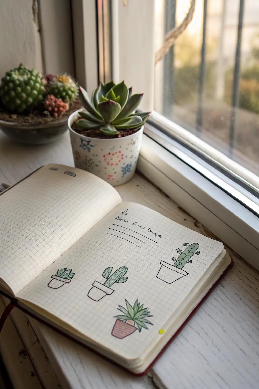 Simple succulent doodles offer a modern twist on greenery.