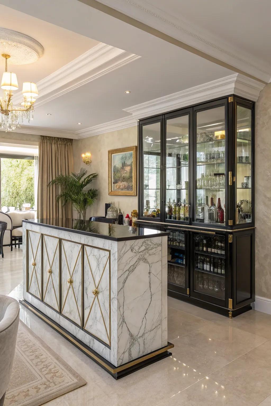 A deluxe bar through marble and crystalline façades that radiates grandeur.