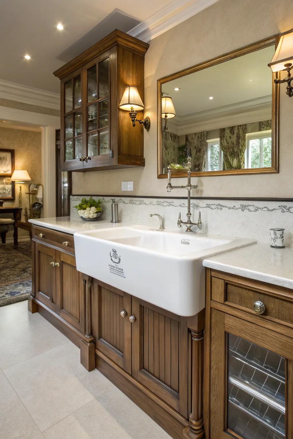 A timeless and stylish kitchen area with a ceramic independent sink.