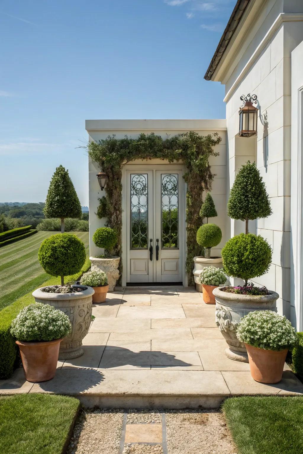 Symmetrical décor ushers balance to the entry.