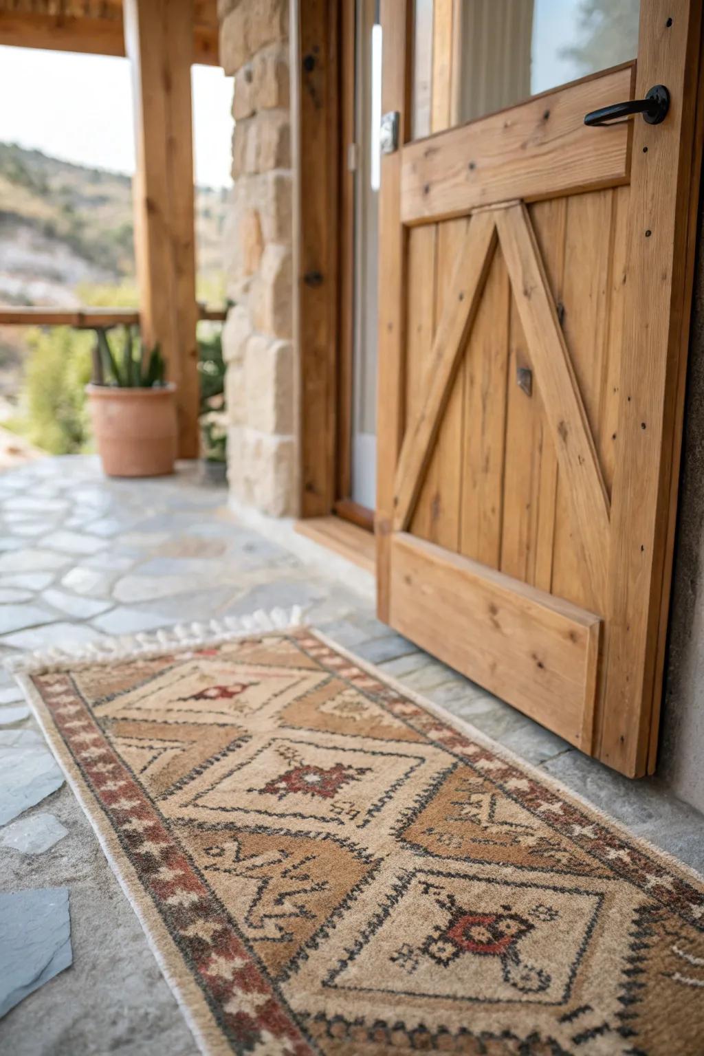 Rustic rugs enhance any doorstep with countryside charm.