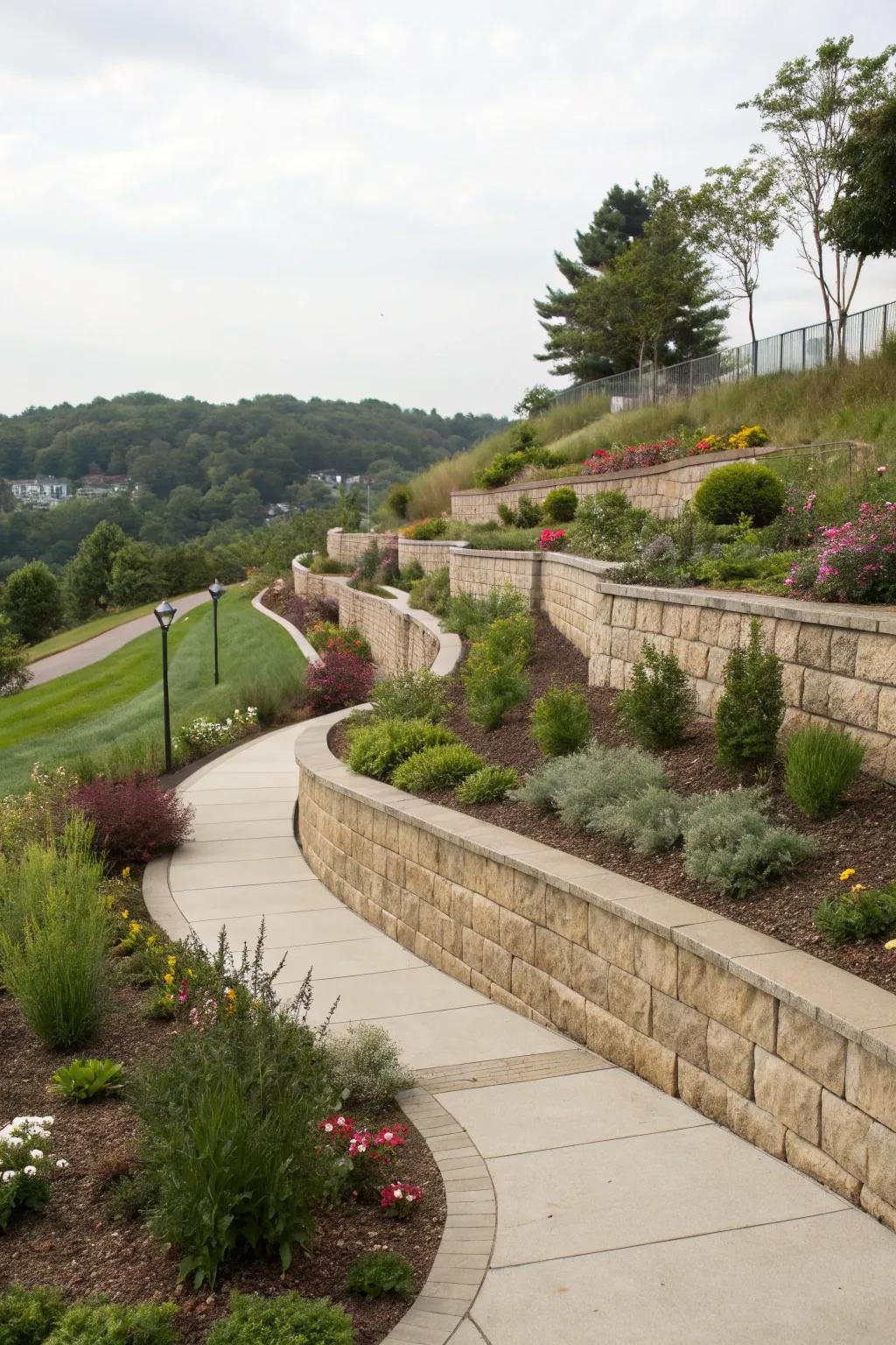 Tiered landscaping enhances depth and highlights plant diversity.