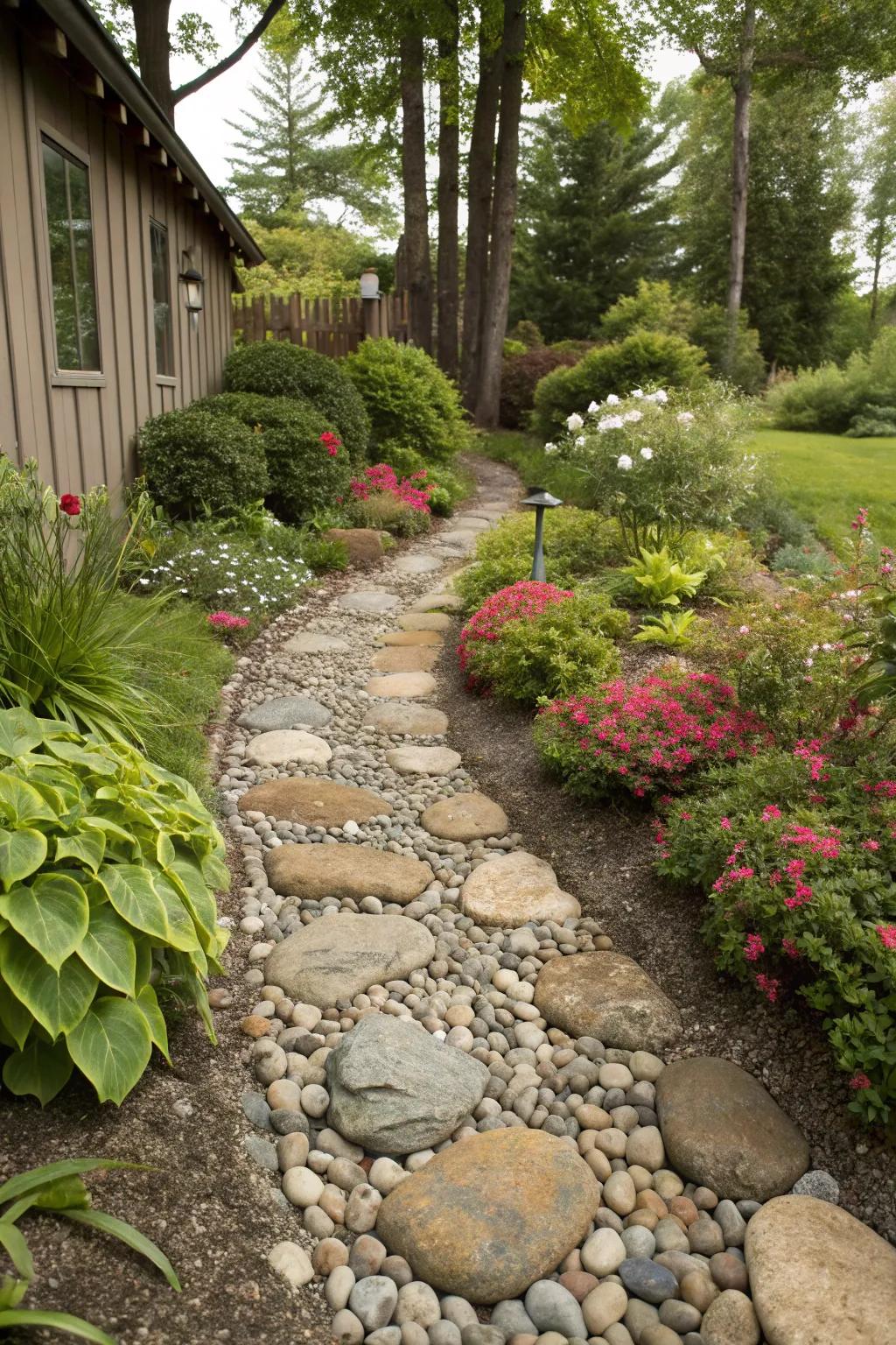 Stone-laid paths encourage exploration and contribute to the garden’s allure.