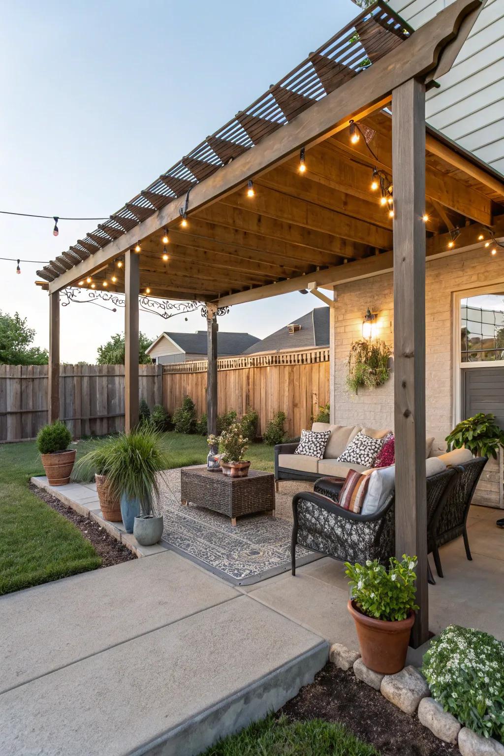 Pergolas provide shade and design.
