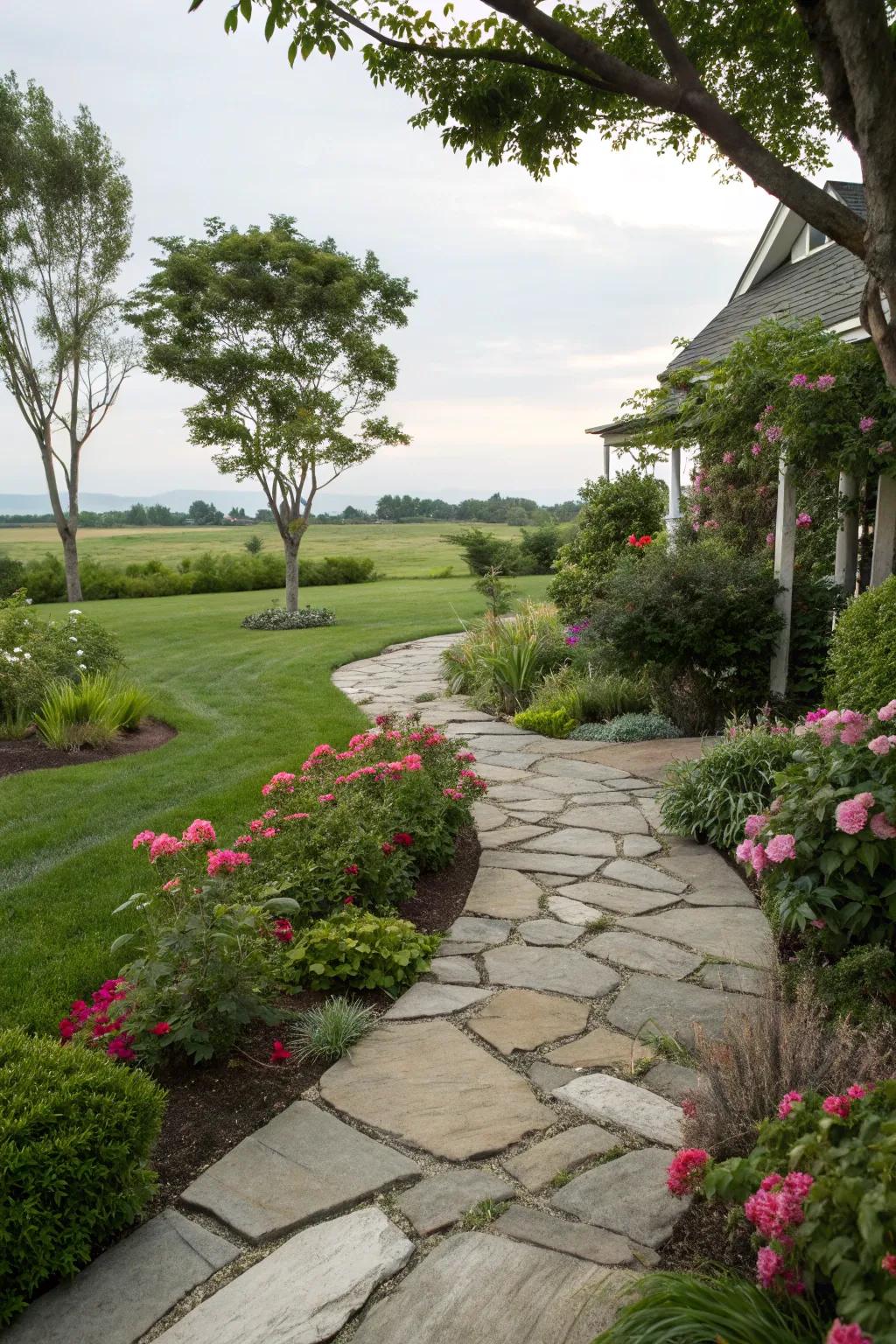 Primitive rock pathways provide a timeless appeal.